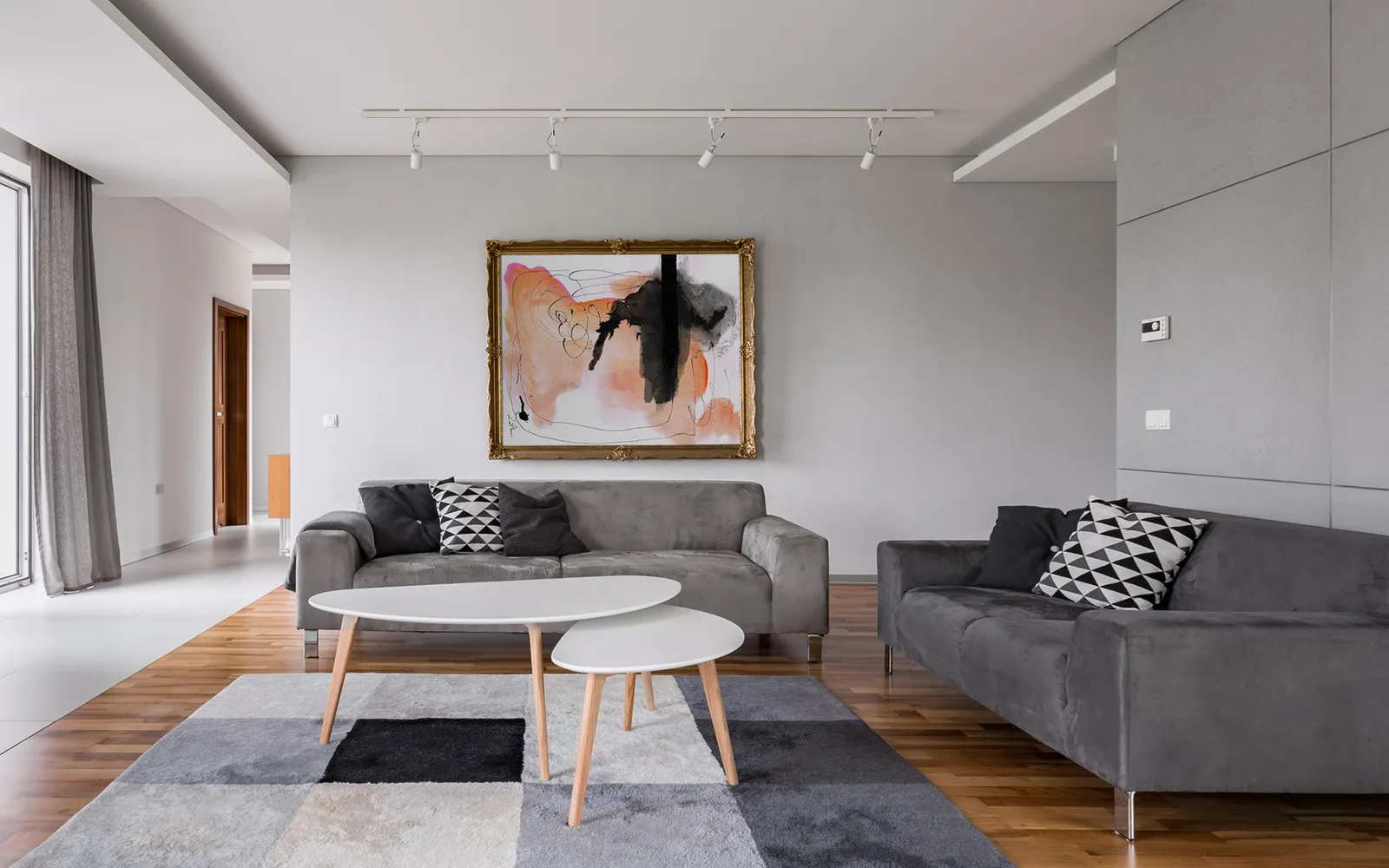 Fresh interior room with a deep blue painted accent wall