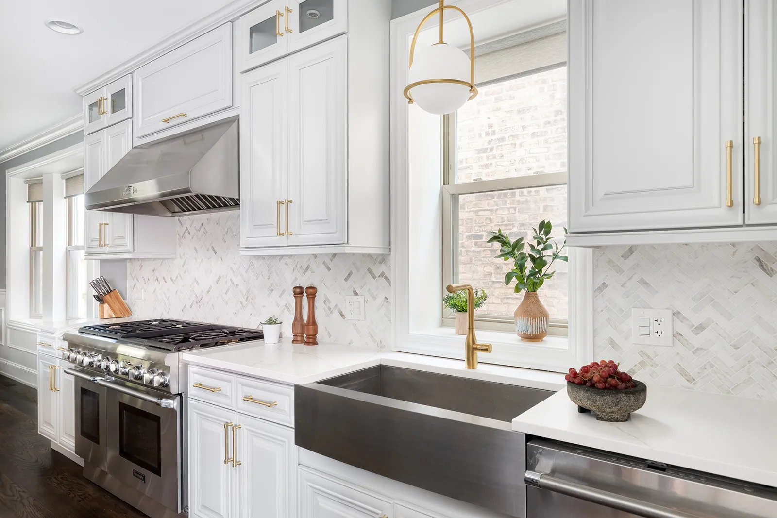 Freshly finished kitchen cabinets after painting