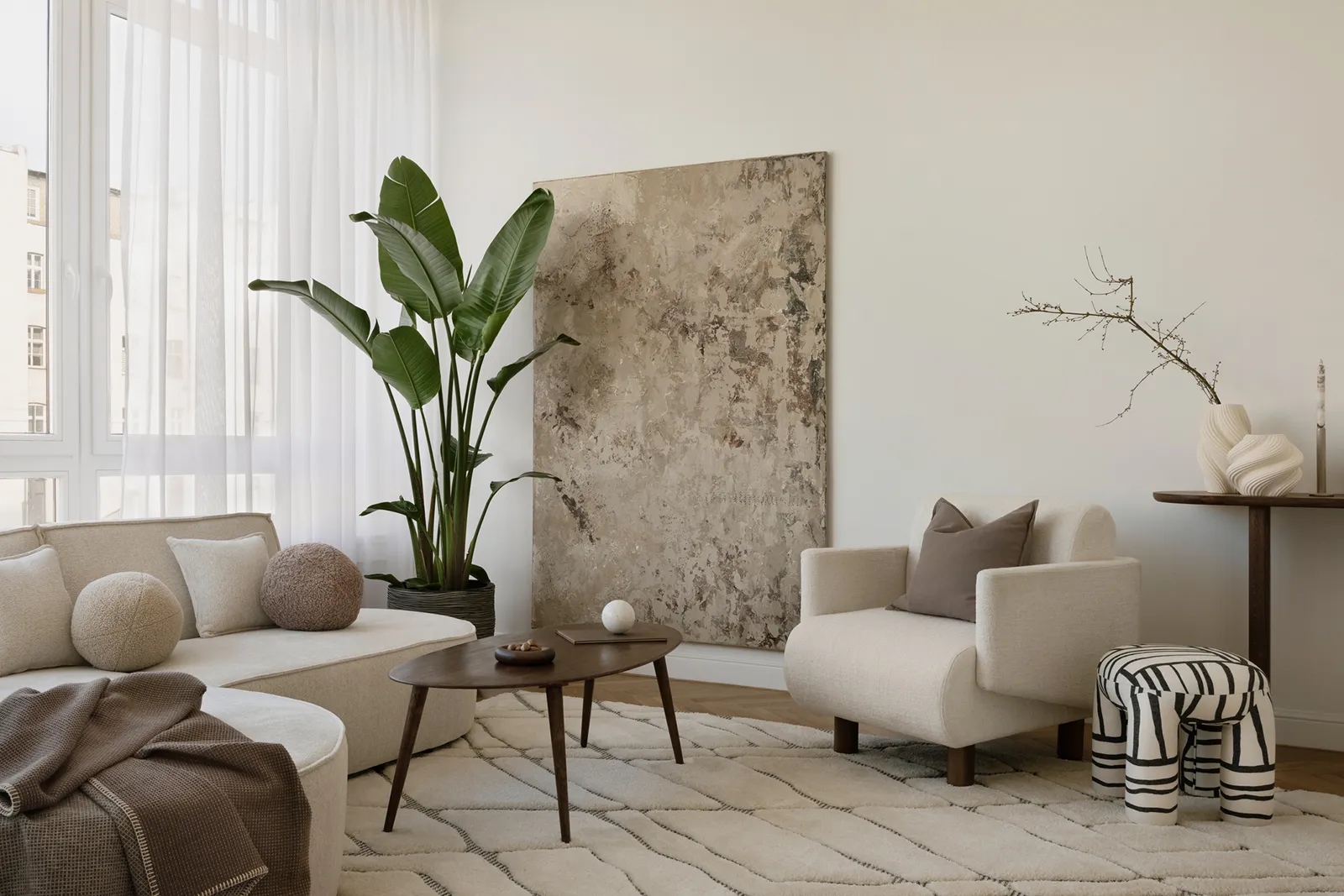 Freshly painted living room with bright walls and balanced decor
